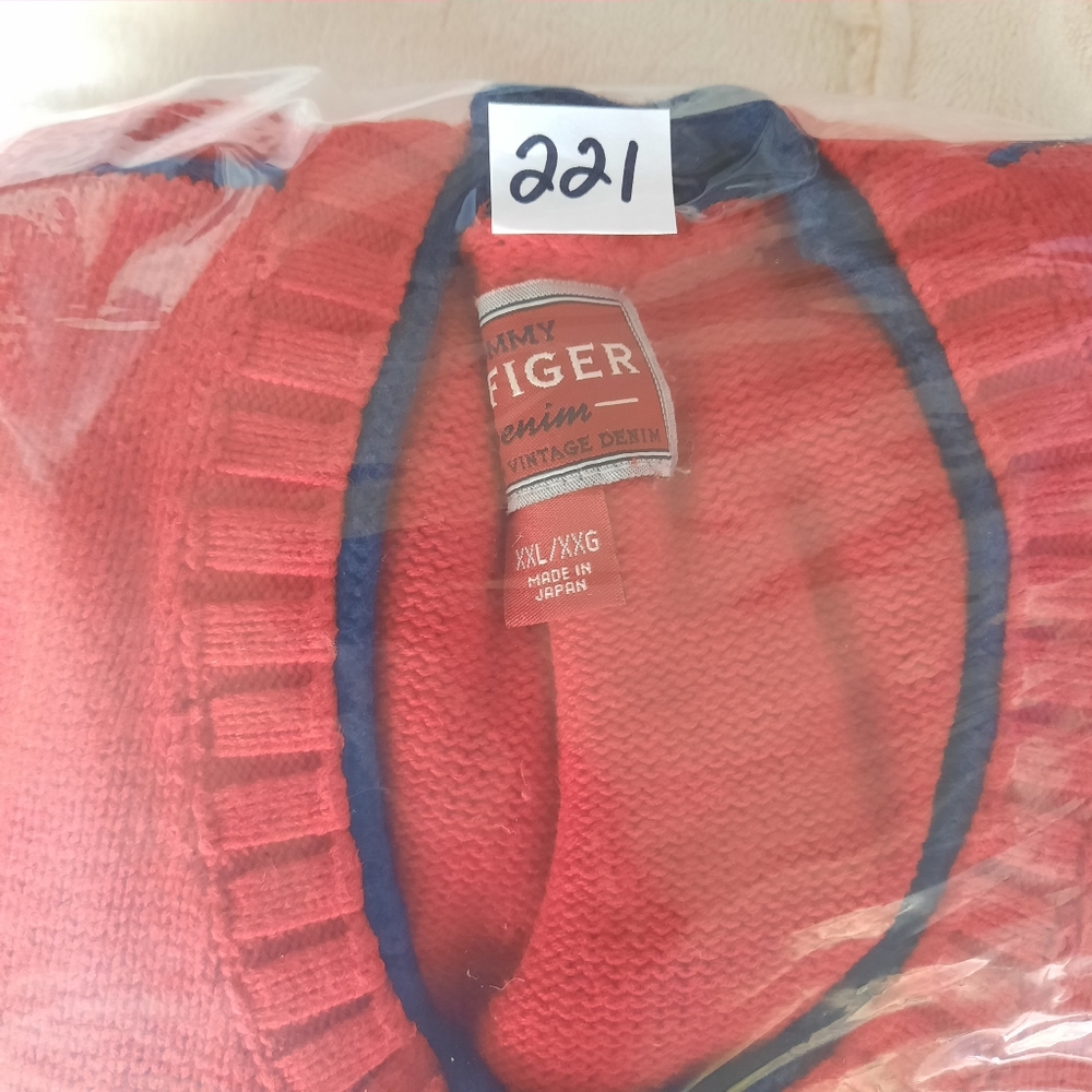Tommy Hilfiger Chunky Red Sweater Flag Logo Mens Size Large Retro 90s - Picture 14 of 14